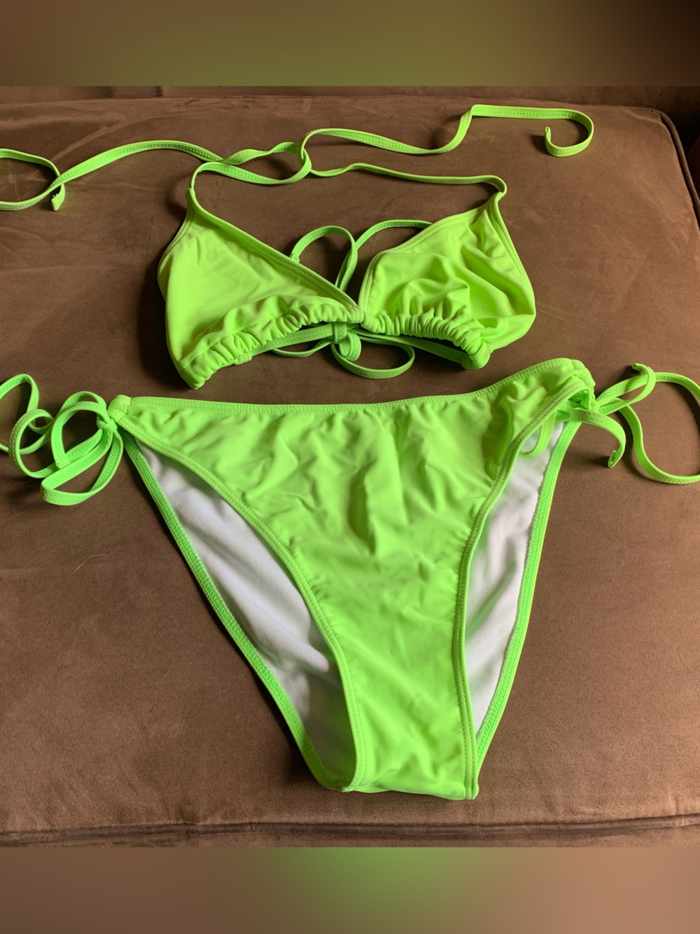 NWOT Neon Lime Green String Bikini Set Size Medium